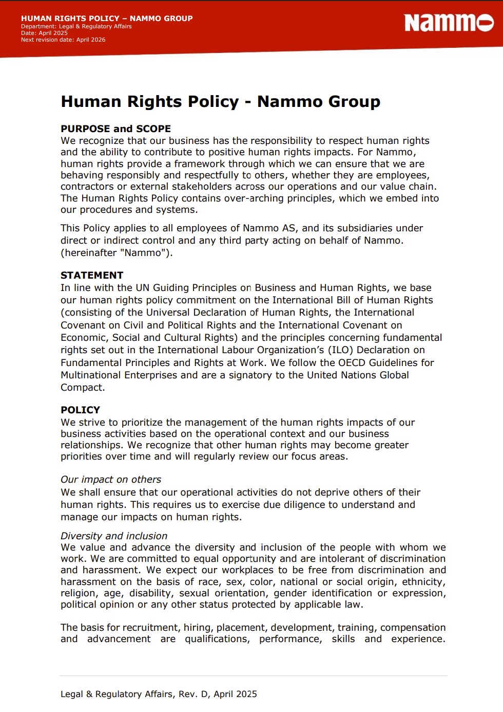 Nammo Human Rights Policy 2025